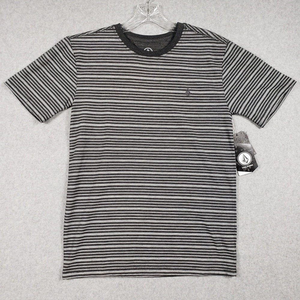 Volcom Boys XL 16 Black White Swipe Stripe Skater T-Shirt NWT‎ Youth Stone Logo